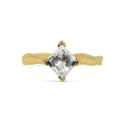 Princess cut white diamond ring 18ct yellow gold ring