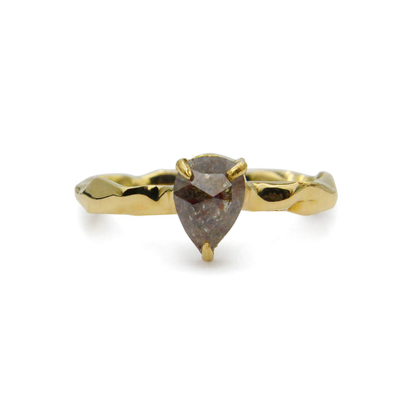 Pear shape grey diamond ring 18ct yellow