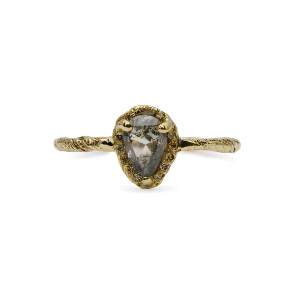 Pear cut grey diamond texture ring in 9ct gold