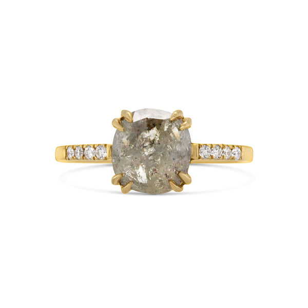 Large Cushion diamond double claws 18ct yellow gold ring