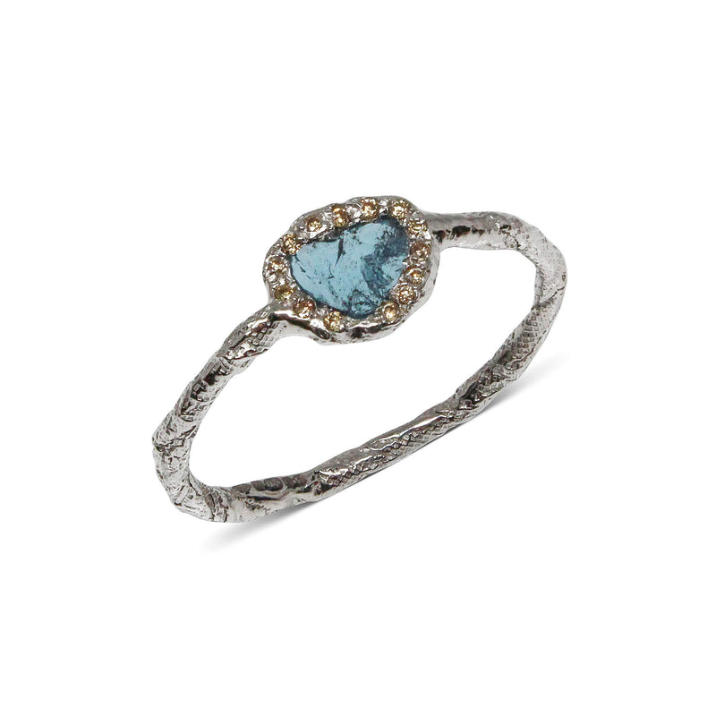 Blue diamond slice 18ct white gold ring