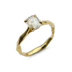 Cushion white diamond ring 18ct yellow gold