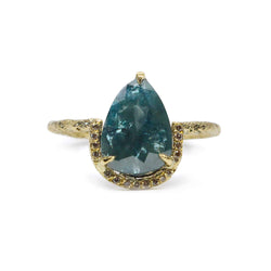 Blue pear cut diamond 18ct yellow gold ring