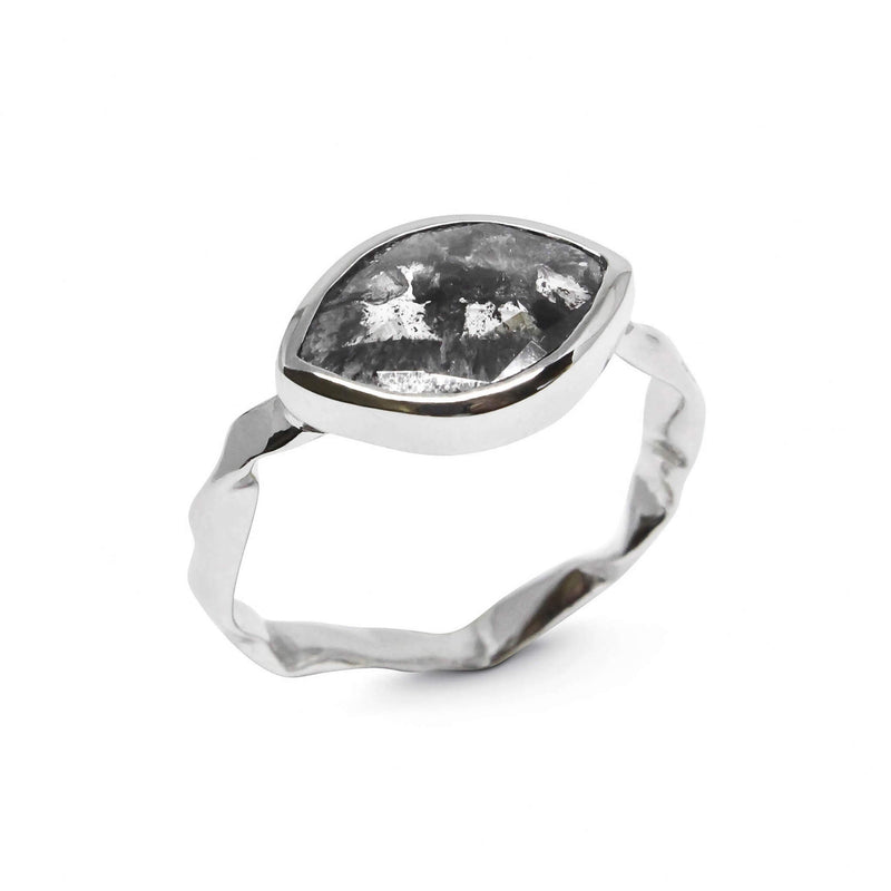 Marquise grey diamond ring in 18ct white gold