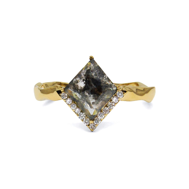 Kite shape grey diamond 18ct yellow gold ring