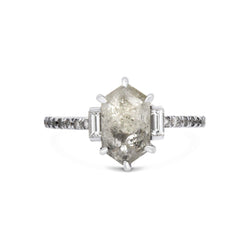 Hexagonal salt & pepper diamond 18ct white gold ring