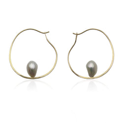 Floating Pearl hoops 9ct gold