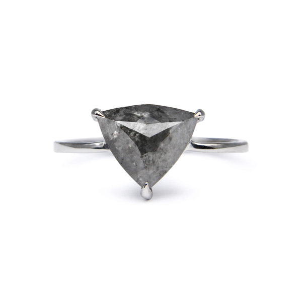 Minimalist trillion cut grey diamond 18ct white gold ring